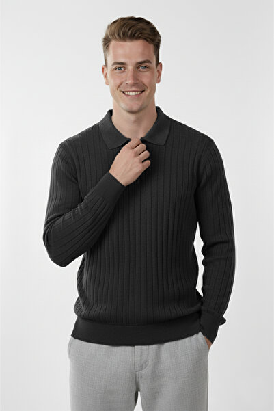 DeepSEA Men's Smoked Slim Fit Polo Neck Knitwear Sweater - Soft Texture, Flexible and Stylish Look 2605305