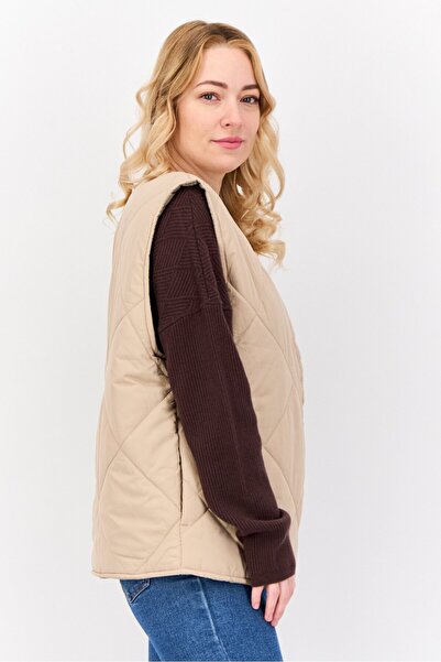 Threadbare Women Quilted Jacket Vest, Taupe