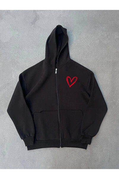 GENCULUS Three Thread Printed Zippered Hooded Cardigan Black