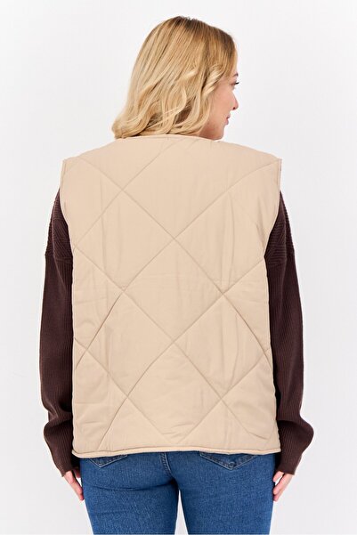 Threadbare Women Quilted Jacket Vest, Taupe