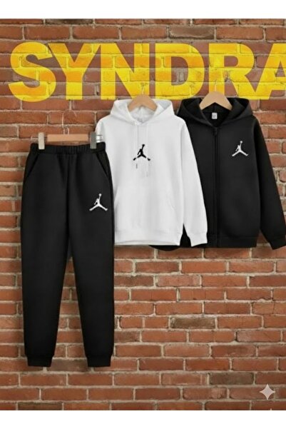 Syndra 3-Piece Winter Basketball Set (Zippered Sweatshirt, White Hoodie-Sweat...