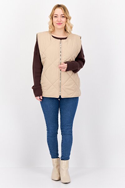 Threadbare Women Quilted Jacket Vest, Taupe