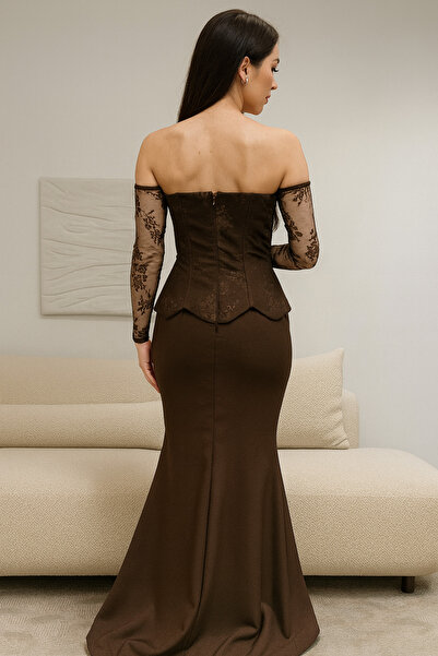 Liva Galaxy dress with elegant sheer lace sleeves