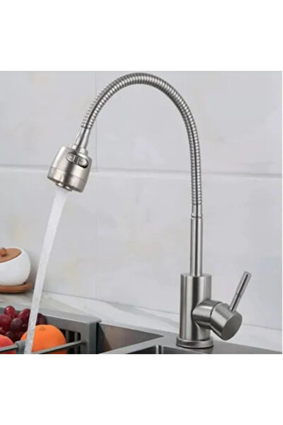 ITALOMIX Single Lever Kitchen Faucet, Stainless Steel, Flexible Pipe with Adjustable Spray