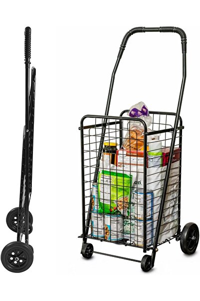 DMI عربة أدوات بعجلات - عربة تسوق وغسيل قابلة للطي، تحمل 90 رطلاً، لون أسود