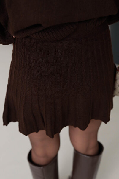 POİNE Women's Stylish High-Neck Sweater-Skirt Basic Top and Bottom Set