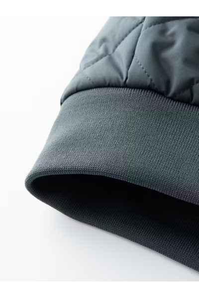 Silver Men's ribbed winter jacket - with a fur-lined interior - coat with a metal accessory and high neck