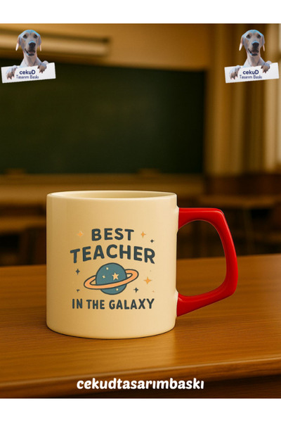 Mug with Best Teacher Design – Red Handle (Model 10)
