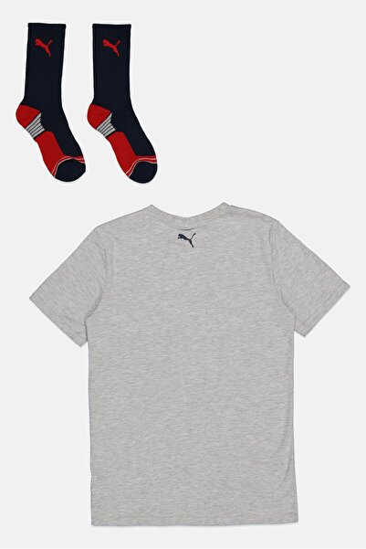 Puma Kids Boy 2 Piece Sportswear Fit Short Sleeves Outdoor T-shirt And Socks, Grey