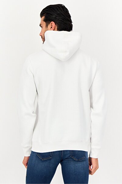 CELIO Men Hood With Drawstring Print Long Sleeve Hoodie, Optical White