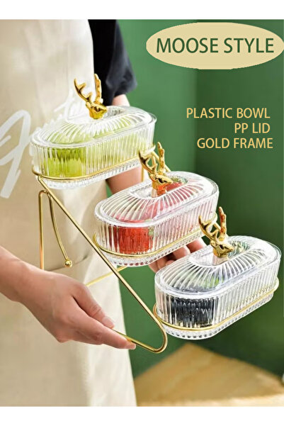 Generic Fruit and Snack Tray Box, Three-Tier with Lid, Suitable for Storing Fruits and Snacks, Glass Version