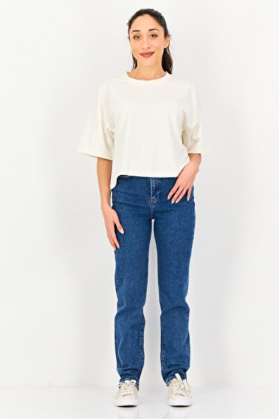 Core Elements Women Crew Neck Plain Short Sleeve T-Shirt, Off White