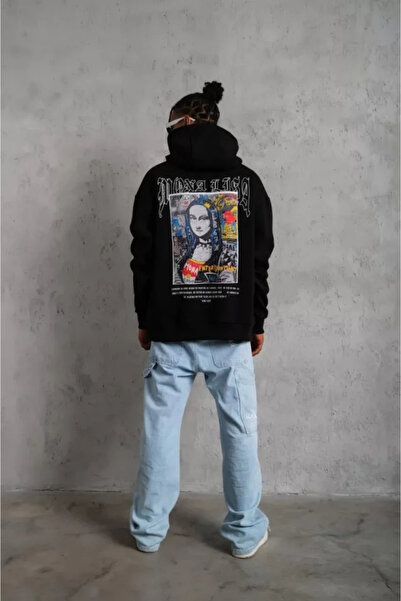 GENCULUS Men's Printed Hooded and Kangaroo Pocket Sweatshirt Black