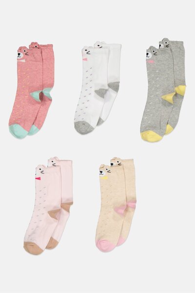 Joe Boxer Kids Girl 5 Pair Allover Print Crew Socks, Multicolor