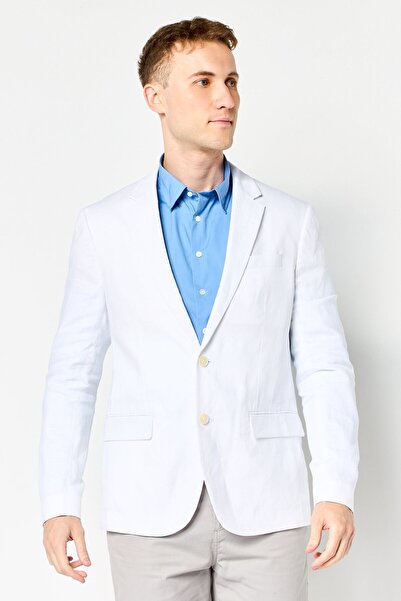 CELIO Men Slim Fit Plain Formal Suit, White