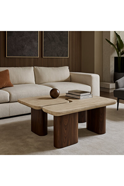 Palma homez Wooden nested table set with elegant interlocking design - Brown & Beige