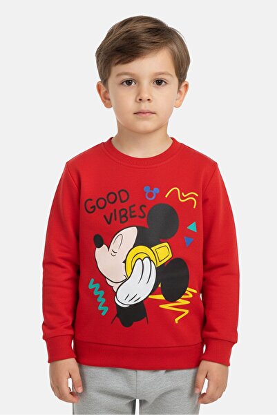 Disney Toddlers Boy Mickey And Friends Graphic Print Long Sleeve Sweatshirt, Red