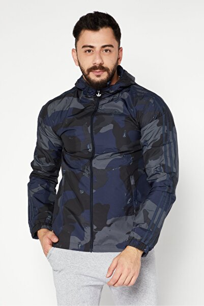 adidas جاكيت تدريب رجالي رياضي بغطاء بغطاء رأس ، لون رمادي