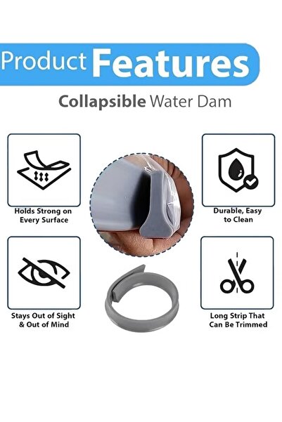 Generic Bathroom Water Strip Blocker T-Shape Shower Water Barrier Water Stopper Self-Adhesive Water Dam