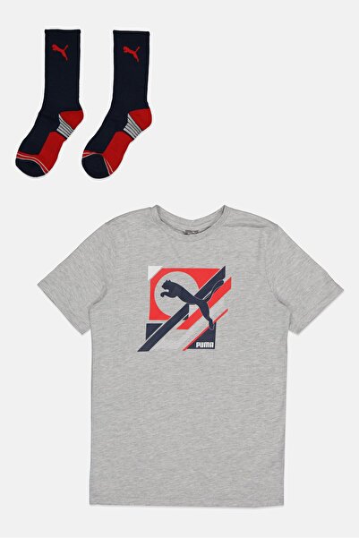 Puma Kids Boy 2 Piece Sportswear Fit Short Sleeves Outdoor T-shirt And Socks, Grey
