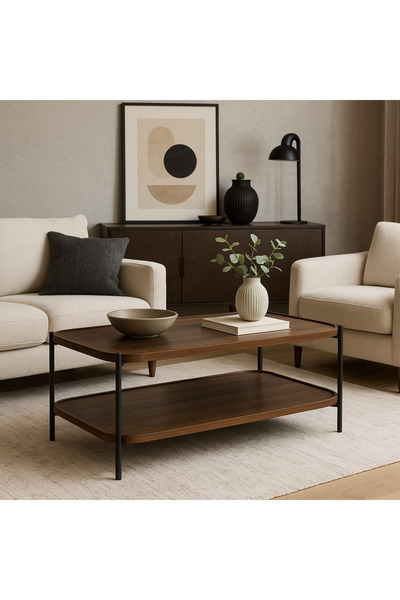 Palma homez Two-tier wooden-top coffee table with metal base - 120 x 60 x 51 cm