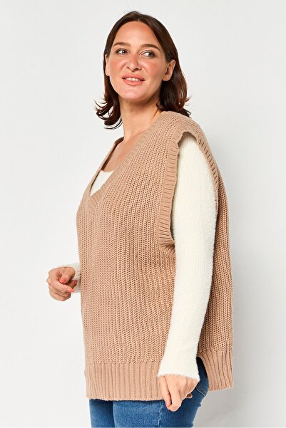 Sinsay Women V-Neck Knitted Sweater Vest, Brown