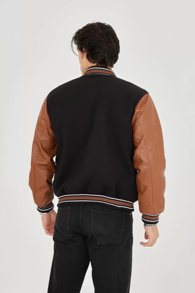 GENCULUS Men's Inner Fiber and Lining Lined Sleeves Uni Leather Jacket Brown