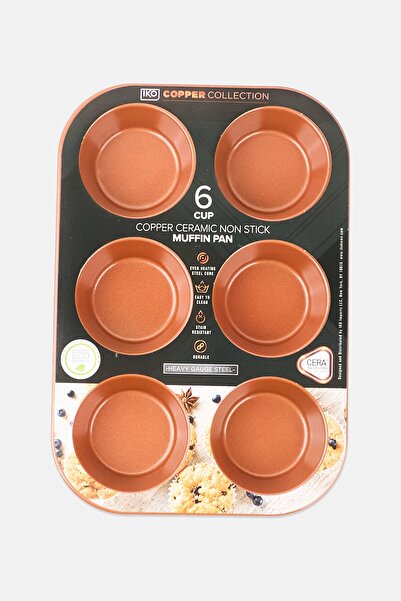 İKO 6 Cup Copper Ceramic Non Stick Muffin Pan, Brown