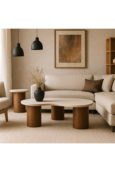 Palma homez Wooden Table Set - Modern Design, Brown & Beige