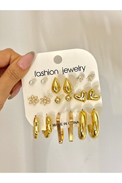 YOUES JEWELRY طقم أقراط ذهبية متعددة مكون من 9 أزواج