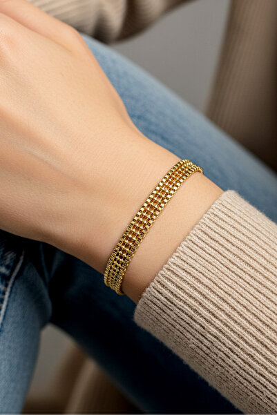 Modacaprea Xuping 14K Düz Zincir Taşlı Kadın Bileklik – 19 cm | Altın Renk Ka...