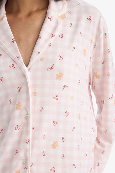 DeFacto Pijama Takımı Regular Fit Desenli Uzun Kollu Üst Uzun Alt-Fall in Love G5777AX25AU