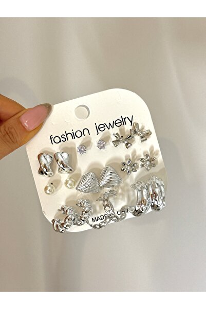 YOUES JEWELRY طقم أقراط مكون من 9 أزواج، طقم أقراط متعدد الألوان باللون الفضي