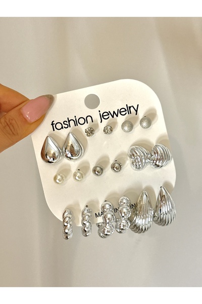 YOUES JEWELRY طقم أقراط مكون من 9 أزواج، طقم أقراط متعدد الألوان باللون الفضي