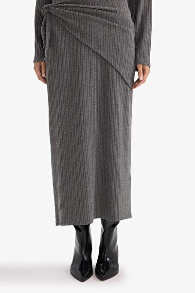 DeFacto A-Line Regular Waist Corded Fabric Ribbed Knit Midi Skirt G7151Ax25Wn