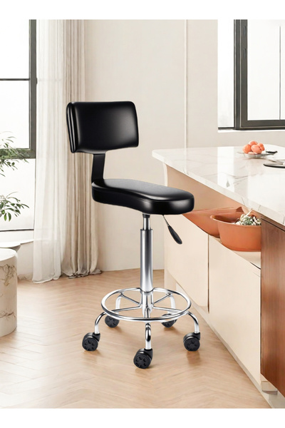 Zeno كرسي مطبخ عصري باللون الأسود، ارتفاع قابل للتعديل + دوران 360 درجة + عجل...