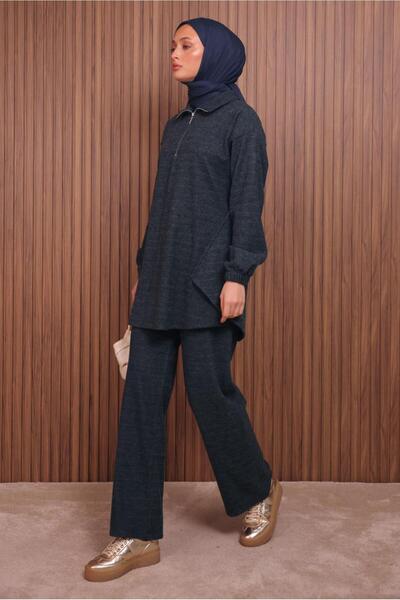 TRENDTESETTÜR Women's Navy Blue Pants and Scuba Knitted Suit t 4935