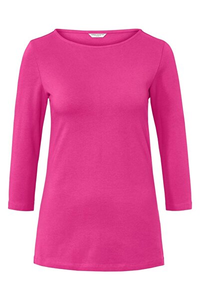 Tchibo Women Boat Neck Three Quarter Sleeve Plain T-Shirt, Pink