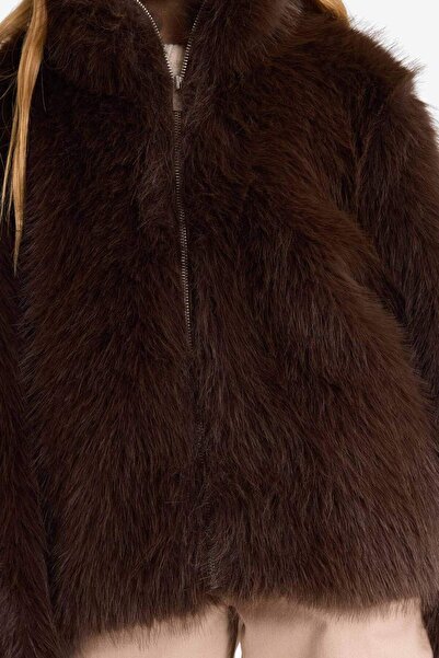 DeFacto Girl's Mock Neck Zipper Faux Faux Fur Coat G2763A825Wn