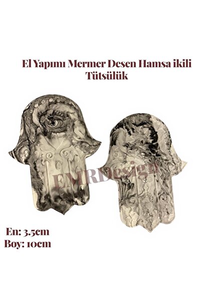 EMRDesign Mermer Desenli Dekoratif İkili Hamsa El Objeleri-Tütsülük & Dekor Seti