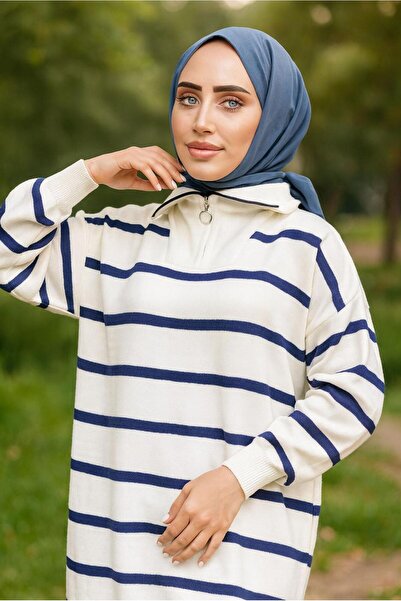 TRENDTESETTÜR Women's Navy Blue (S Cobalt Striped Knit Tunic t 1208-1
