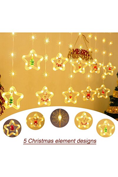 Generic 10 Star Christmas Window Lights 120 LED Curtain String Santa Snowman Ornament Remote USB Warm White
