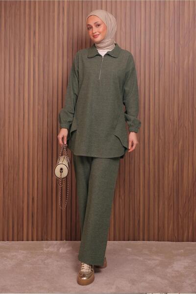 TRENDTESETTÜR Women's Khaki Pants and Scuba Knitted Suit t 4935