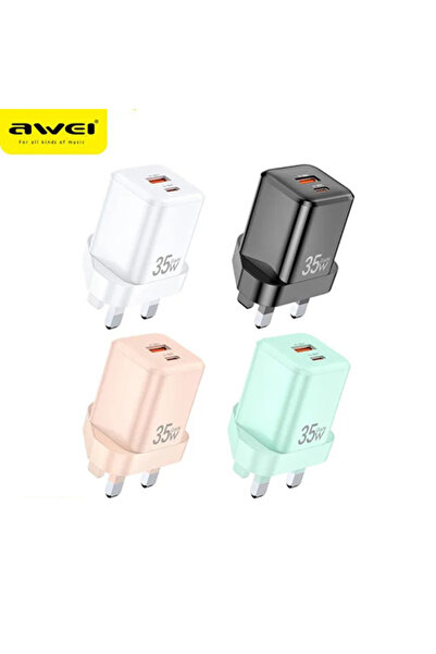 AWEI PD66-UK 35W Fast Charging Dual Port Power Adapter White