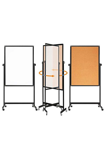 KidLe Double-Sided Corkboard & Magnetic Whiteboard, 32 x 48 Inches, Height Adjustable on Wheels