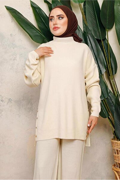 TRENDTESETTÜR Women's Ecru Tricot Tunic t 0108-1