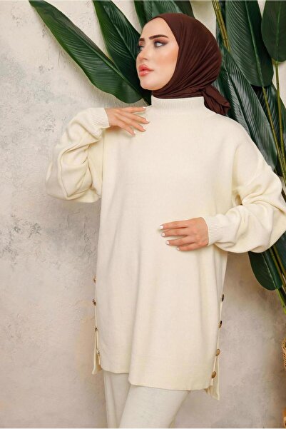 TRENDTESETTÜR Women's Ecru Tricot Tunic t 0108-1