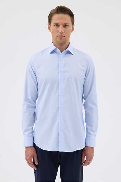 Paşahan Non-Iron White Navy Striped 100% Cotton Comfort Fit Shirt