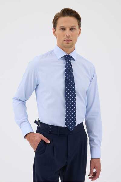 Paşahan Non-Iron White Navy Striped 100% Cotton Comfort Fit Shirt