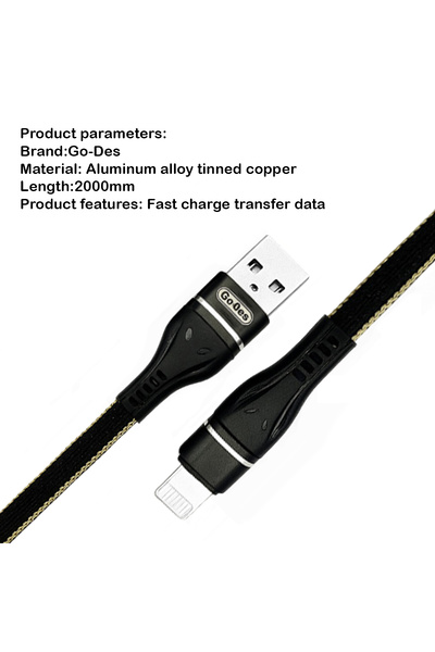 Go-Des GD-UC530IP 2M Lightning Cable 2.4A Fast Charging and Data Sync Durable Braided Wire